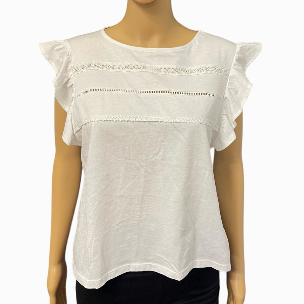 ZARA White Ruffle Ribbed top